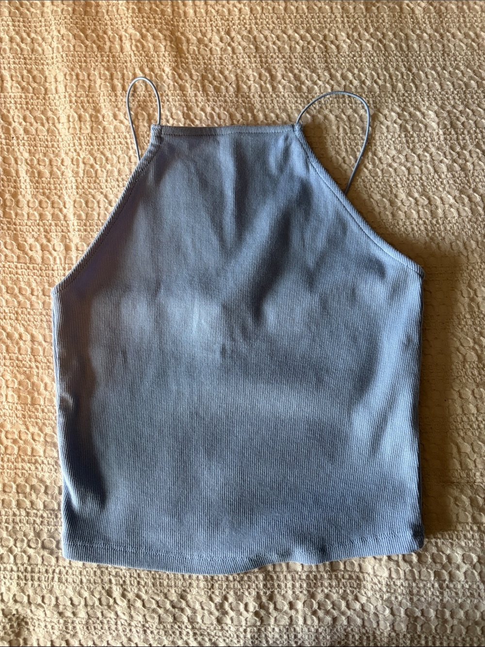 Light Blue Ribbed Halter Crop Top - Women
